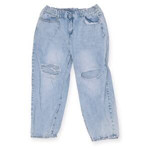 Stretchy Waist Band Ripped Jeans